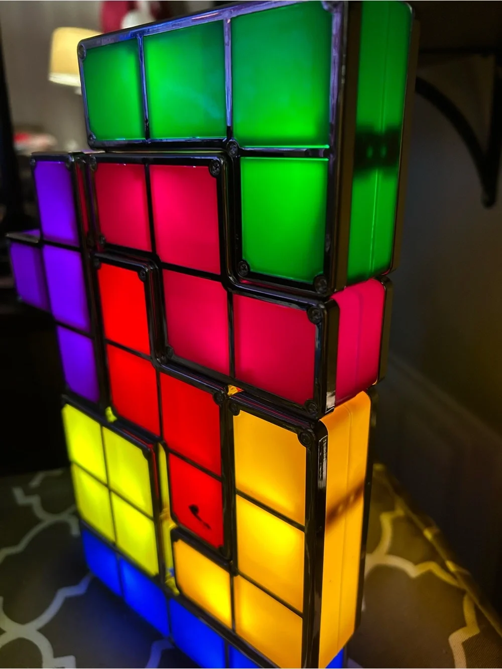 Multicolor LED Tetris-Style Decorative Lantern - Vibrant Home Accent
